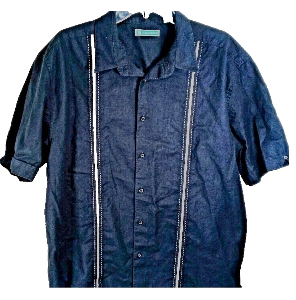 Vtg Cubavera Men's Linen Blend Size X-Large Guayabera Shirt Cuban Black Wedding